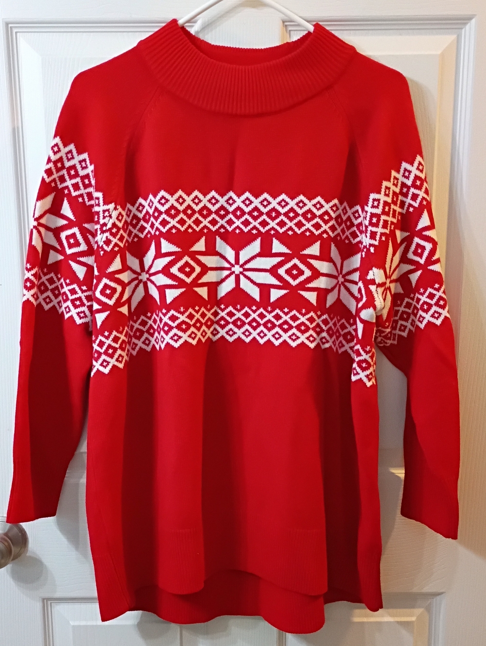 Talbots Red and White Fair Isle Turtleneck Sweater